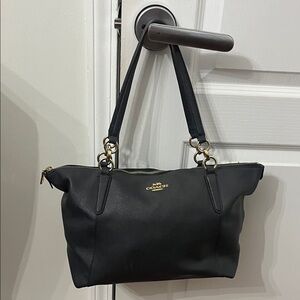 Coach Black Leather Shoulder Bag with Gold Accents